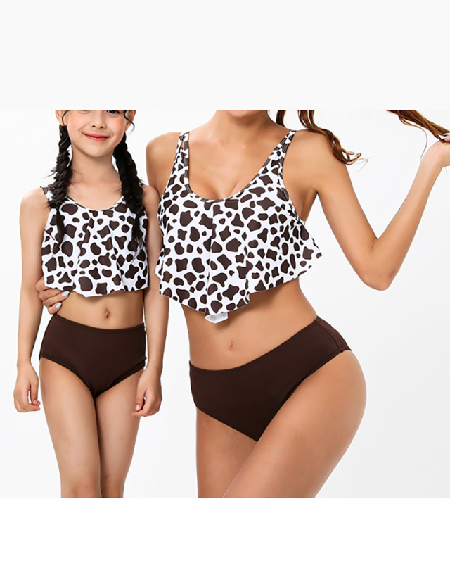 New Sexy Printed Ruffled Split Bikini Mother and Daughter Two-Piece Swimwear Adult S-Adult XL Child104-Child164