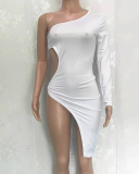 Lady Sexy Metal-Ring Stitched High Slit Irregular Midi Skirt S-XL