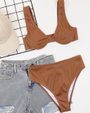 Woman Sexy Solid Color Split Swimsuit with Underwire Two-Piece Bikini S-L