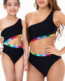 New Sexy Female's One-Piece Parent-Child One Shoulder Swimwear Bikini Adult S-Adult XL Child104-Child164