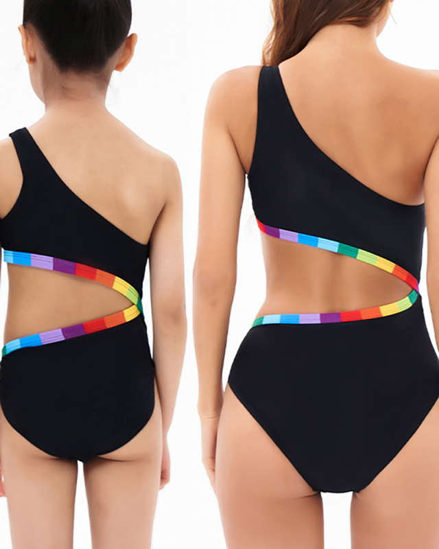 New Sexy Female's One-Piece Parent-Child One Shoulder Swimwear Bikini Adult S-Adult XL Child104-Child164
