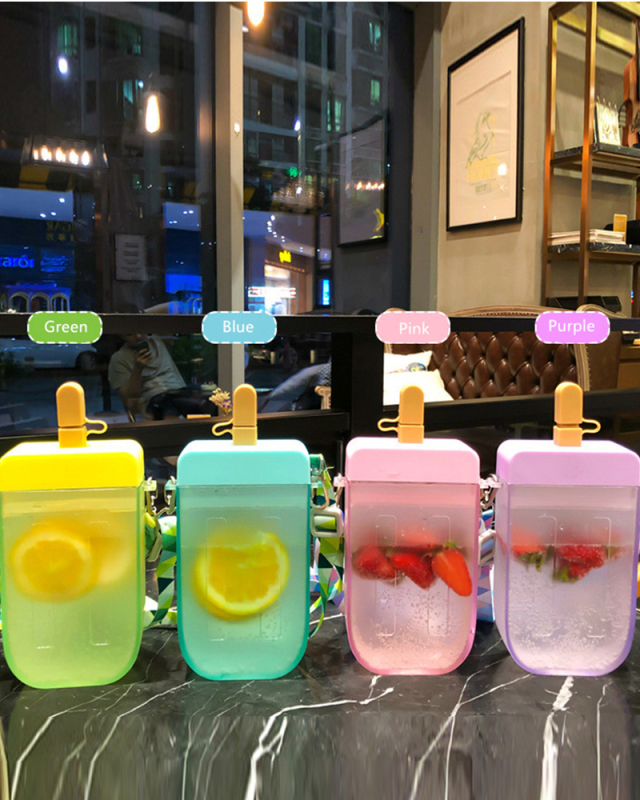 Ins Cute Popsicle Shaped Portable Water Bottle (Including Straw and Shoulder Strap)