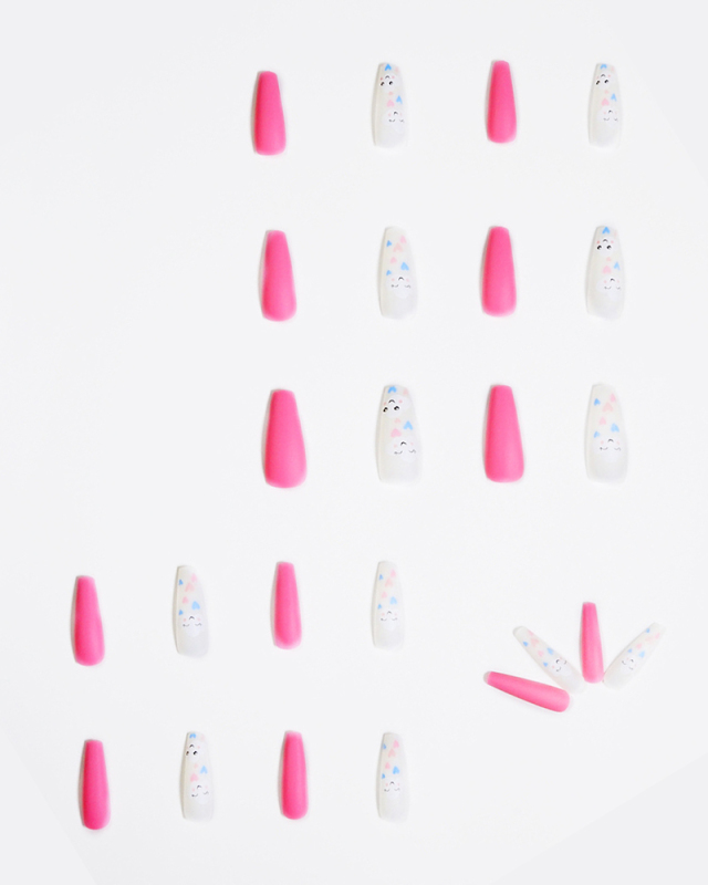 24pcs Press on Fake Nail Clouds Print Removable Long Nail Patch