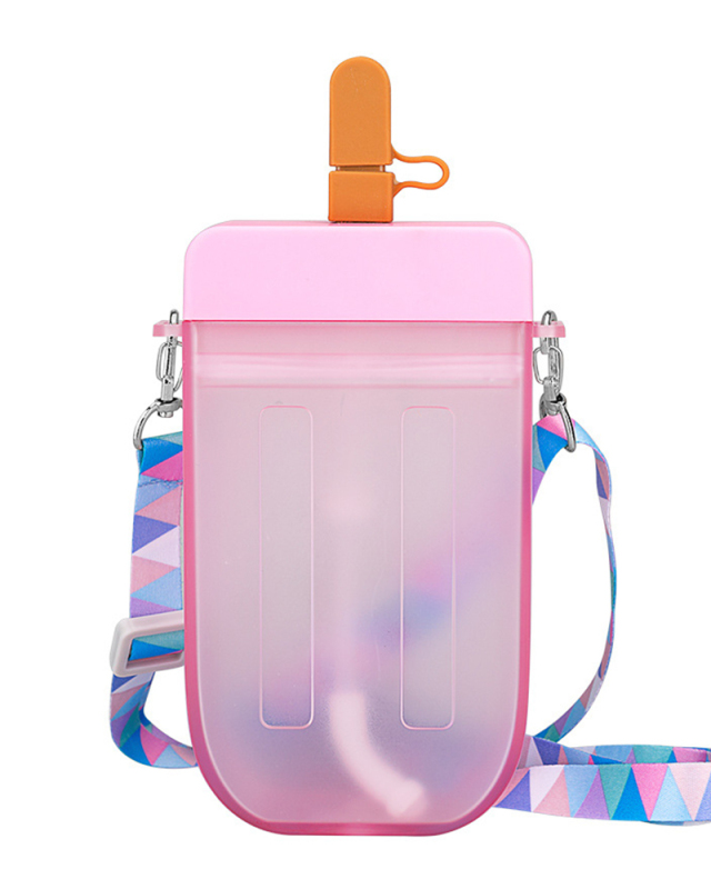 Ins Cute Popsicle Shaped Portable Water Bottle (Including Straw and Shoulder Strap)