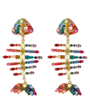 Fashion Exaggerated Creative Full Diamond Fishbone Fancy Color Diamond Earrings
