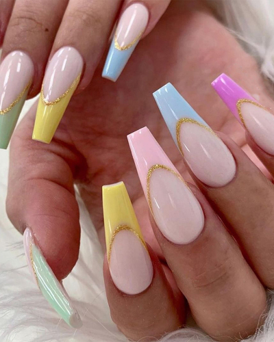 24pcs Rainbow French Style Wearing Nails Fake Nails Artificial Nails Removable Nail Patches