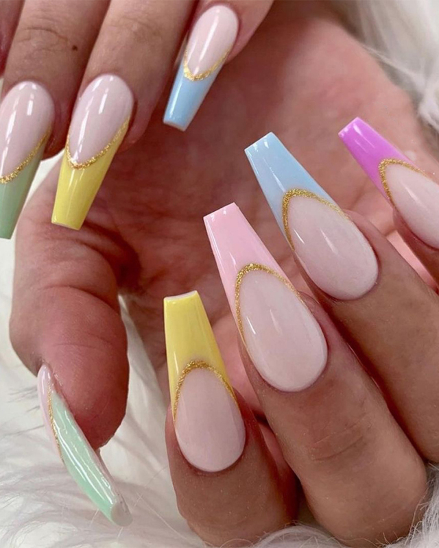 24pcs Rainbow French Style Wearing Nails Fake Nails Artificial Nails Removable Nail Patches