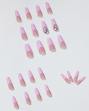 24pcs Plum Pink French Style Long Ballet Artificial Nails Fake Nails Nail Patches