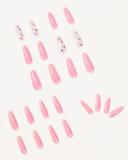 24pcs Butterfly Pattern Solid Pink Long Artificial Nails