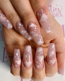 24pcs Long Ballet Nude Pink Clouds Pattern Artificial Nails Fake Nails Waterproof Removable Nail Patch
