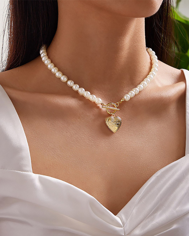 Elegant Style Heart Pendant Handmade Pearl Necklace
