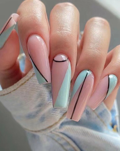24pcs Simple Lines French Style Artificial Nails Fake Nails Removable Nail Patches