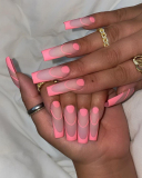 24pcs Long Ballet Frosted Pink French Style Artificial Nails Fake Nails Removable Nail Patches