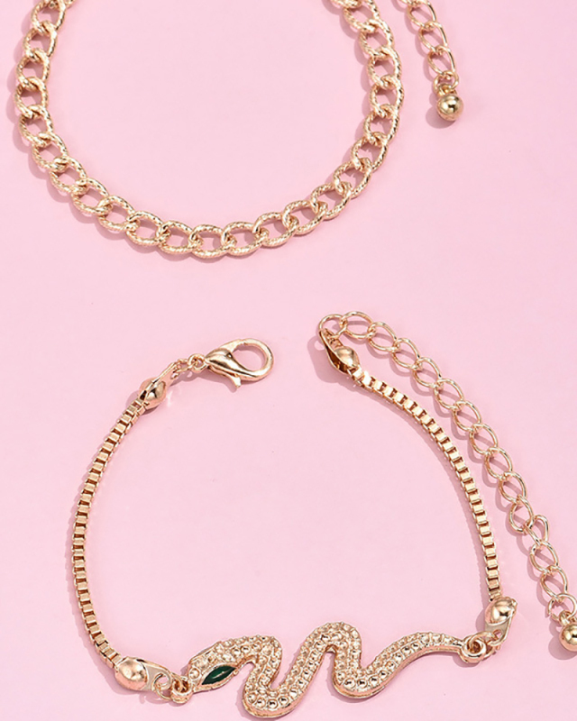 Retro Style Snake-Shaped Chain Bracelet 2 Sets