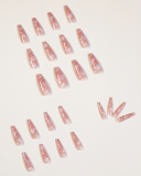 24pcs Long Ballet Nude Pink Clouds Pattern Artificial Nails Fake Nails Waterproof Removable Nail Patch