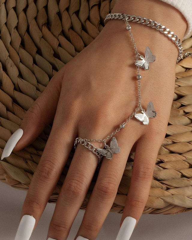 Simple Fashion Trend Retro Style Butterfly Pendant Chain Link Bracelet