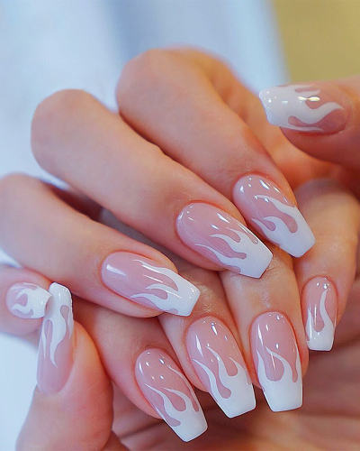 24pcs Pink Flame Short Ballet Wearing Artificial Nails Fake Nails