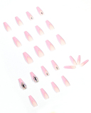 24pcs Pink Long Ballet Crystal Artificial Nails Fake Nails Removable Nail Patches
