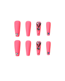 24pcs Fluorescent Pink Rabbit Crystal Artificial Nails Fake Nails Removable Nail Patches