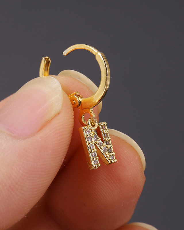 Fashion Gold-Plated 26 Letter with Diamonds Ear Buckles