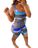 Hot Sale Summer Strappy Hollow Out Colorful Striped Sleeveless Women Stylish Rompers XS-2XL