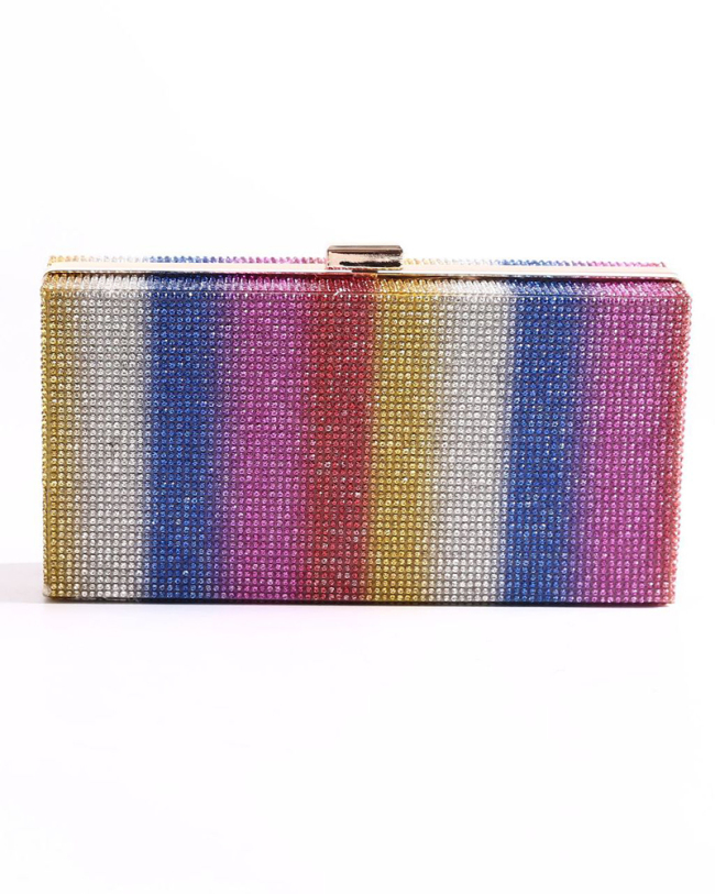 Fashion Handmade Banquet Diamond-Studded Rainbow Banquet Evening Color Rhinestone Mouth Gold Bag