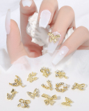 1 Piece Butterfly Bow Metal Nail Decorators Nail Accessories Gold Crystal