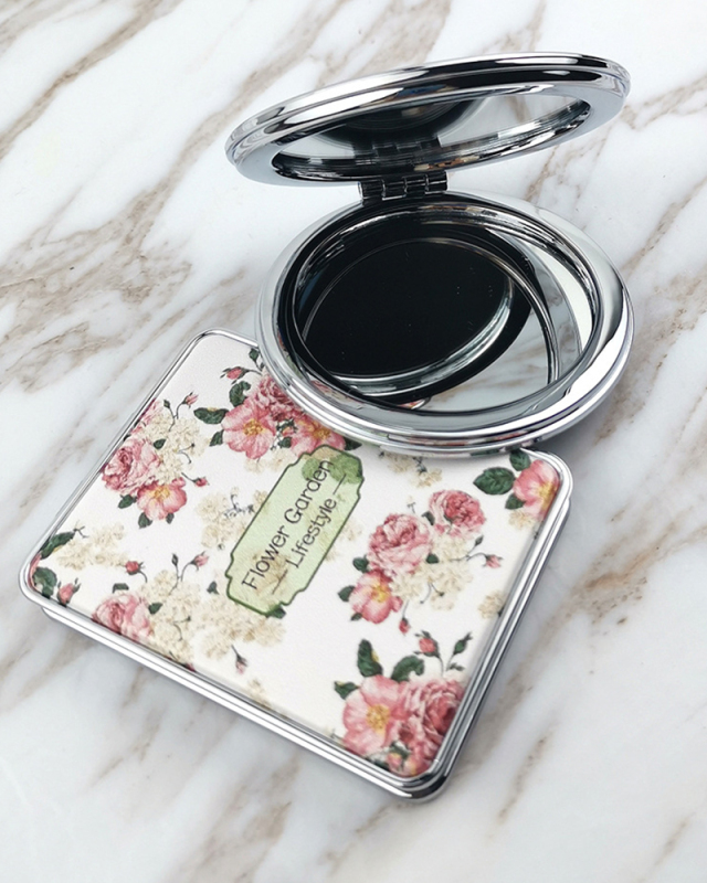 Folding Cosmetic Mirror Double-sided Mirror PU Leather Metal Edge Portable Mirror