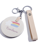 Folding Double-sided Mirror PU Metal Key Ring Dressing Mirror Round Portable Mini Small Mirror