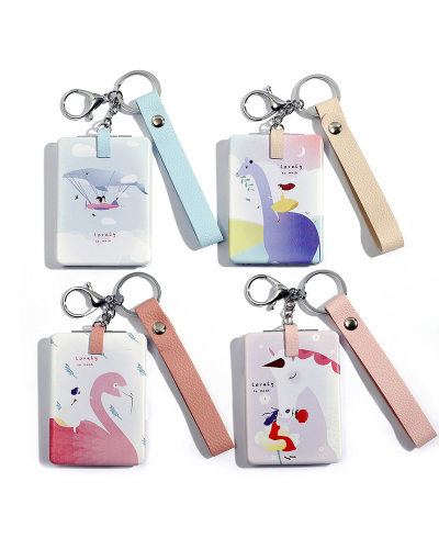 Folding Double-sided Mirror PU Metal Key Ring Dressing Mirror Round Portable Mini Small Mirror