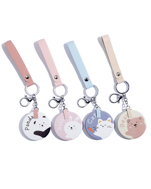 Folding Double-sided Mirror PU Metal Key Ring Dressing Mirror Round Portable Mini Small Mirror