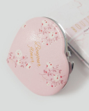 Folding Cute Heart-shaped Double-sided Mini Mirror Pink Flower Design Letters PU Mirror Makeup Mirror