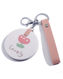 Folding Double-sided Mirror PU Metal Key Ring Dressing Mirror Round Portable Mini Small Mirror