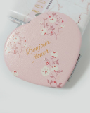Folding Cute Heart-shaped Double-sided Mini Mirror Pink Flower Design Letters PU Mirror Makeup Mirror
