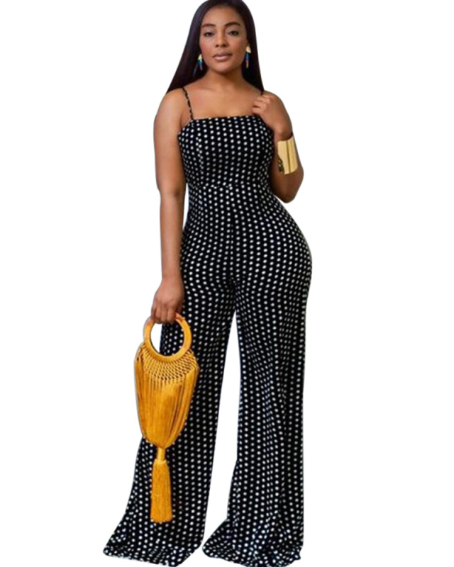 Women Print Hammock Sleeveless Jumpsuit White Black S-2XL
