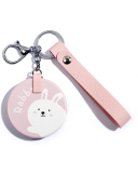 Folding Double-sided Mirror PU Metal Key Ring Dressing Mirror Round Portable Mini Small Mirror