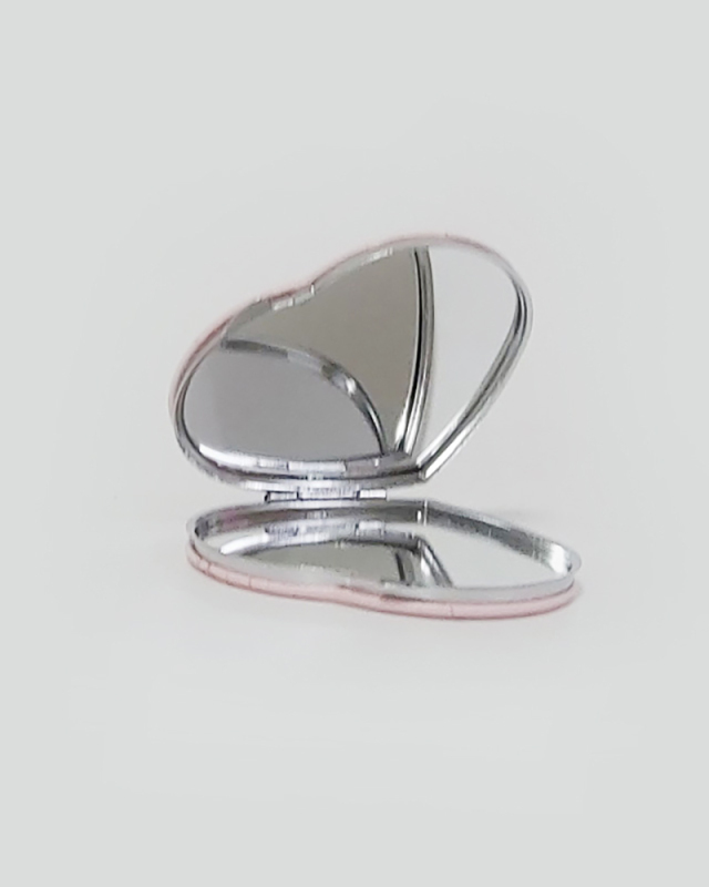 Folding Cute Heart-shaped Double-sided Mini Mirror Pink Flower Design Letters PU Mirror Makeup Mirror