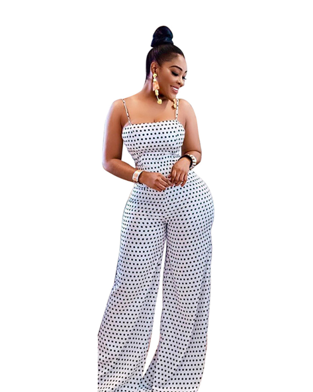 Women Print Hammock Sleeveless Jumpsuit White Black S-2XL