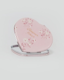 Folding Cute Heart-shaped Double-sided Mini Mirror Pink Flower Design Letters PU Mirror Makeup Mirror