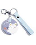 Folding Double-sided Mirror PU Metal Key Ring Dressing Mirror Round Portable Mini Small Mirror
