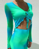Fashion Spring New Style Sexy Cropped Umbilical Irregular Printed Blouse S-L