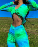 Fashion Spring New Style Sexy Cropped Umbilical Irregular Printed Blouse S-L