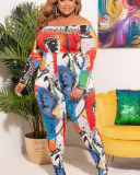 Woman Sexy Tube Top Color Printed Plus Size Jumpsuit L-4XL