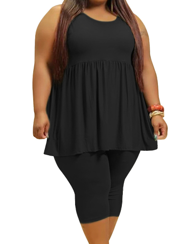 Woman Fashion Solid Color Sleeveless Blouse Urban Leisure Milk Silk Pullover Trousers Two-Piece Suit