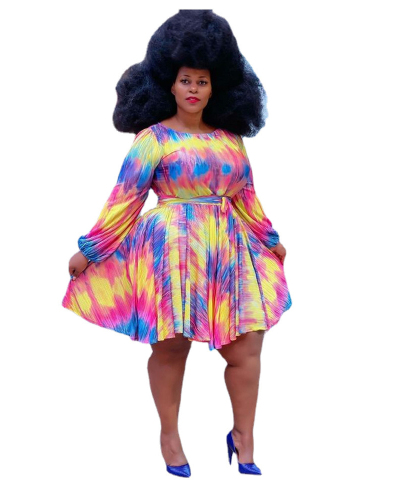 New Fashion Woman Sexy Round Neck Plus Size Dress Red Purple Blue Yellow L-5XL