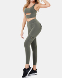 2021 Women's Tracksuit 2 Piece Set Zipper Padded Bra Push Up Leggings With Pockets Nylon Women Gym Workout Clothes Yoga Sets XL
