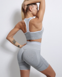INS Style Running Sports Top Tights Sports Vest Fitness Striped Yoga Two-Piece Suit S-L