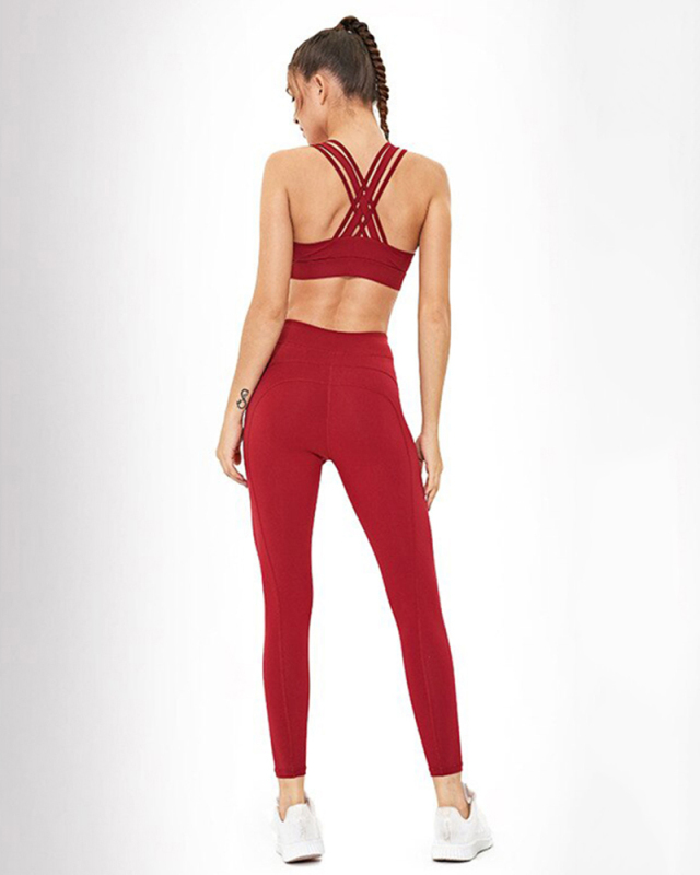 2 Piece Women Yoga Set Sports Crop Tops Shoulder Yoga Bra Female Fashion Fitness Seamless Sets Push Up Jogging Gym Leggings Set