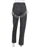 Fashion New Hot Style Sexy Lace-Up Washed Straight Jeans Solid Color S-XL