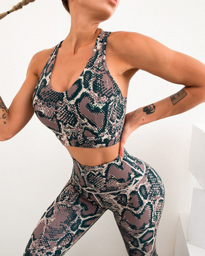 Snake Print Workout Suit for Fitness Yoga Set Women's Gym Clothing Sportswear Women Sport Outfit Hollow Training Suit Femme XL